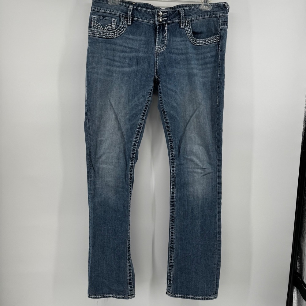 Vigoss‎ Chelsea Slim Boot Jeans Blue Contrast Stitch Bling Size 15/16 L35 (L32) - Picture 11 of 16